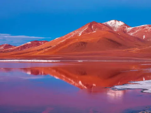 The deep red water of Laguna Colorada